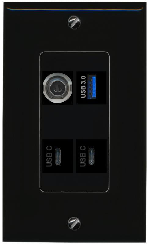 RiteAV 3.5mm USB-3 2 USBC Wall Plate Decorative [Black]