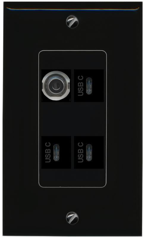 RiteAV 3.5mm 3 USBC Wall Plate Decorative [Black]