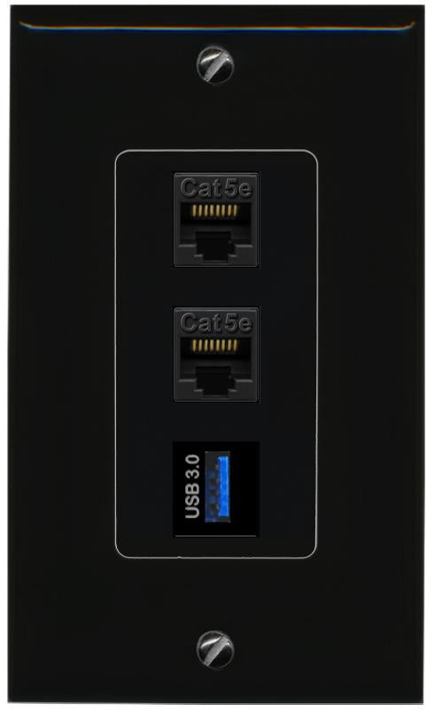 2 CAT5E-WHITE USB-3 Wall Plate [Black]