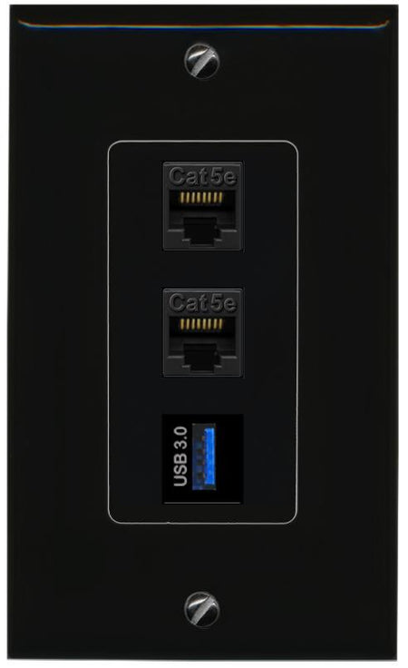 2 CAT5E-WHITE USB-3 Wall Plate [Black]