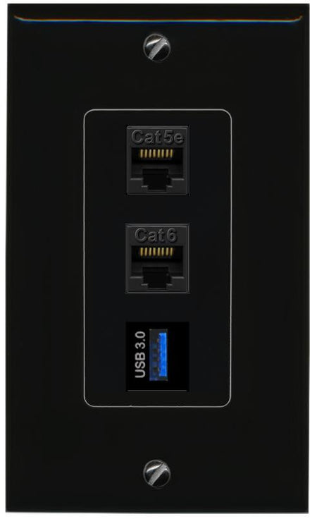 CAT5E-WHITE CAT6 USB-3 Wall Plate [Black]