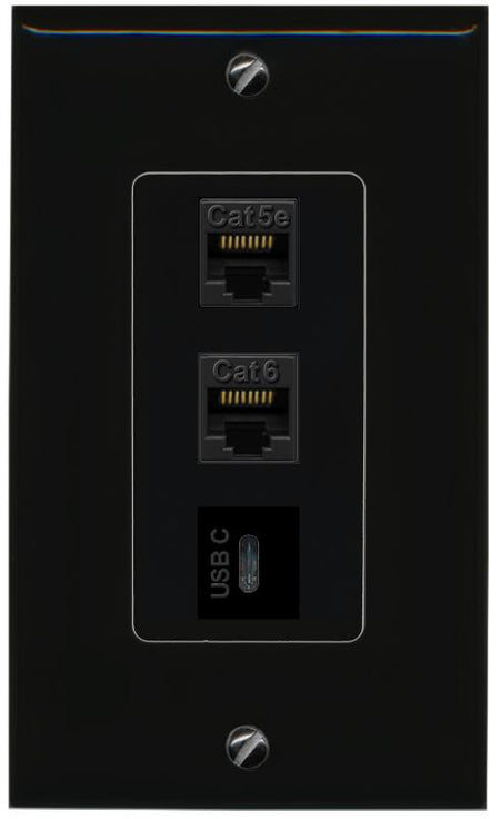 CAT5E-WHITE CAT6 USBC Wall Plate [Black]