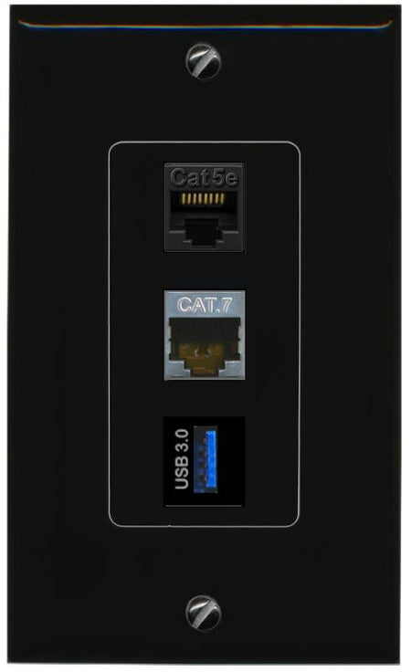 CAT5E-WHITE CAT7 USB-3 Wall Plate [Black]