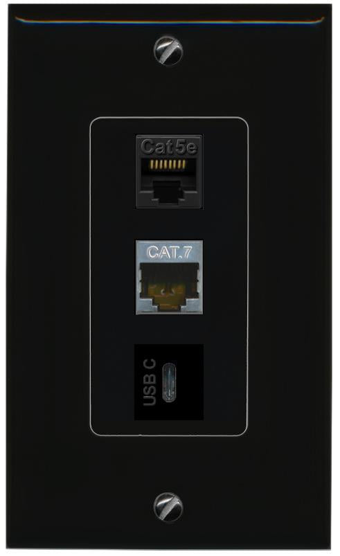 CAT5E-WHITE CAT7 USBC Wall Plate [Black]