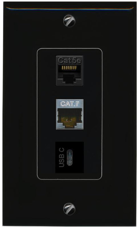 CAT5E-WHITE CAT7 USBC Wall Plate [Black]