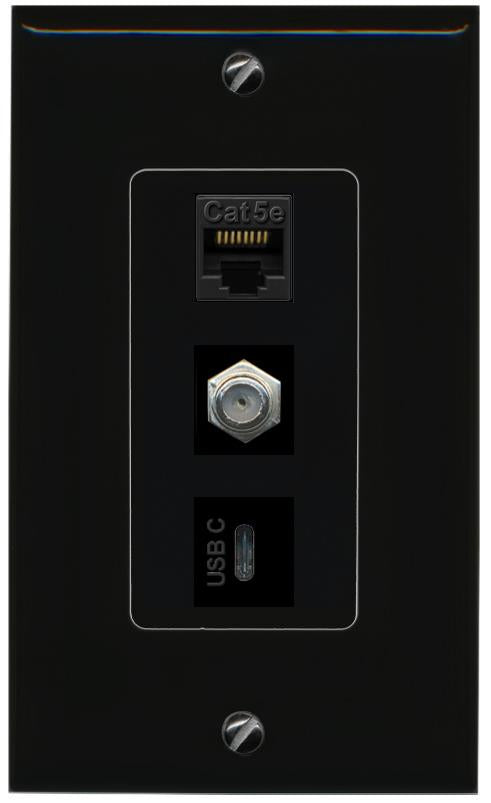 CAT5E-WHITE COAX USBC Wall Plate [Black]