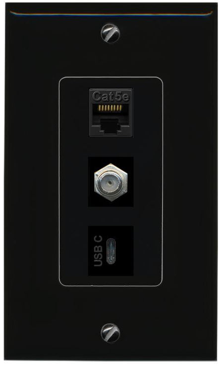 CAT5E-WHITE COAX USBC Wall Plate [Black]