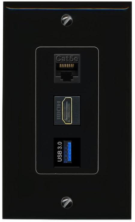CAT5E-WHITE HDMI USB-3 Wall Plate [Black]