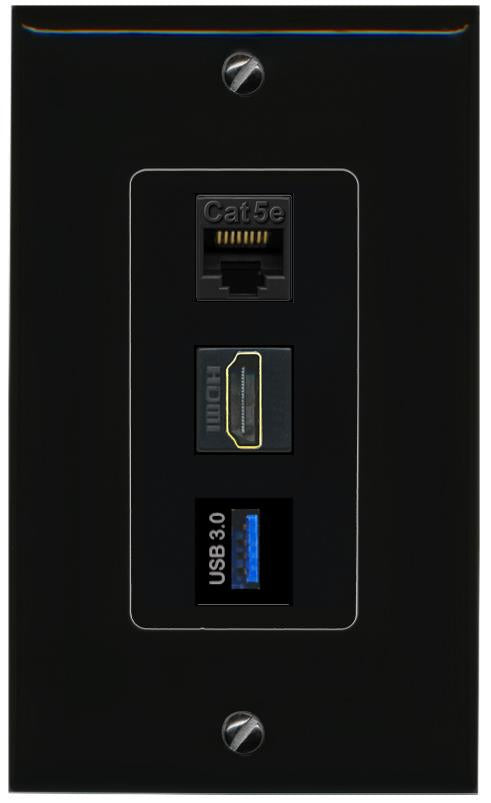 CAT5E-WHITE HDMI USB-3 Wall Plate [Black]