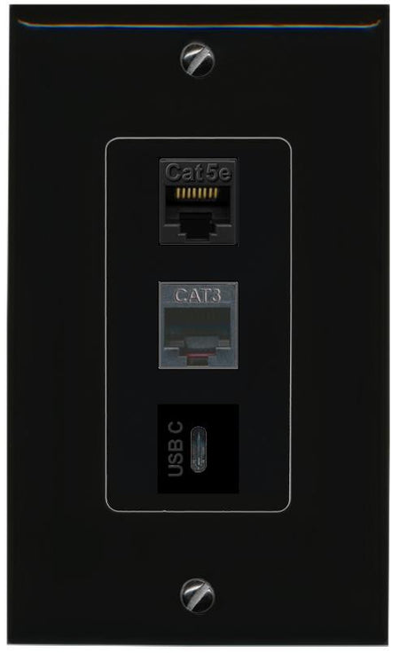 CAT5E-WHITE PHONE USBC Wall Plate [Black]