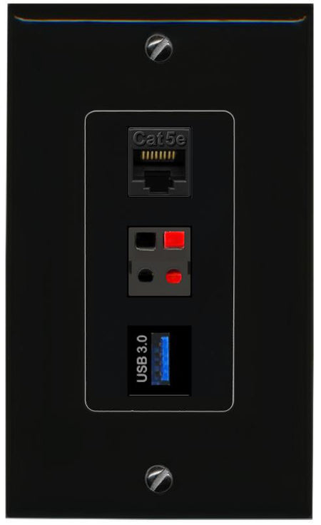 CAT5E-WHITE SPEAKER USB-3 Wall Plate [Black]