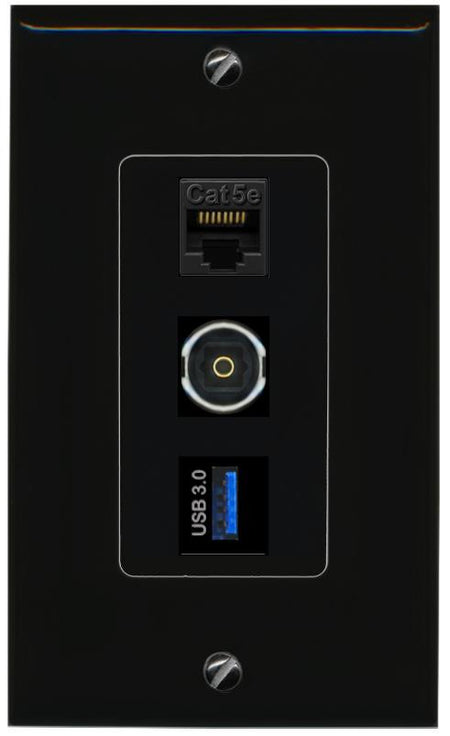 CAT5E-WHITE TOSLINK USB-3 Wall Plate [Black]