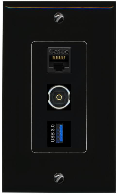 CAT5E-WHITE TOSLINK USB-3 Wall Plate [Black]