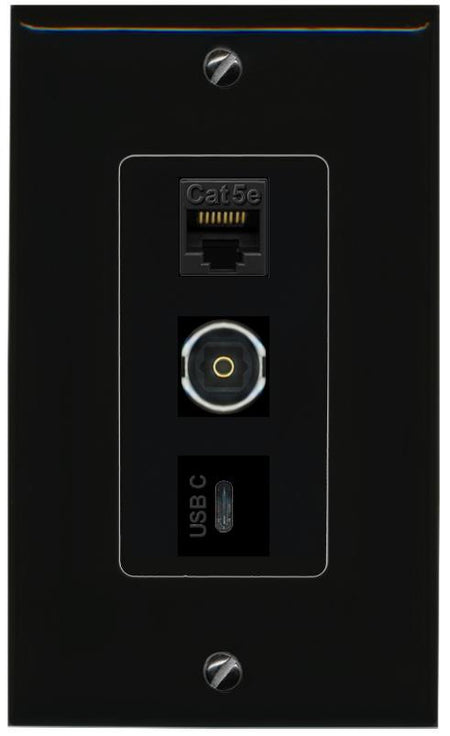 CAT5E-WHITE TOSLINK USBC Wall Plate [Black]
