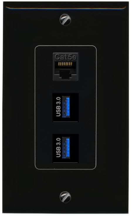 CAT5E-WHITE 2 USB-3 Wall Plate [Black]