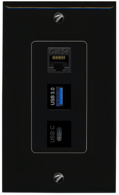 CAT5E-WHITE USB-3 USBC Wall Plate [Black]