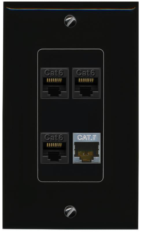 RiteAV 3 CAT6 CAT7 Wall Plate Decorative [Black]