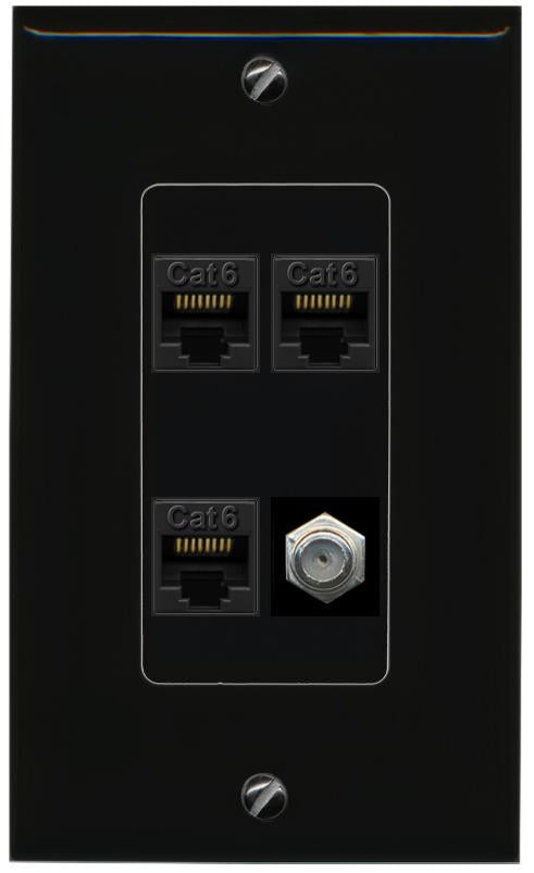 RiteAV 3 CAT6 COAX Wall Plate Decorative [Black]