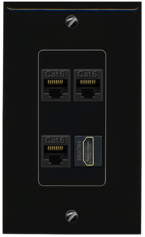 RiteAV 3 CAT6 HDMI Wall Plate Decorative [Black]