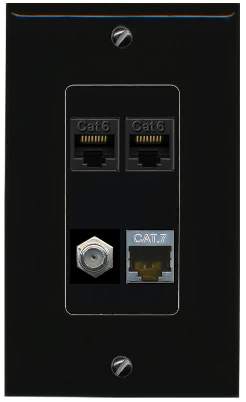 RiteAV 2 CAT6 CAT7 COAX Wall Plate Decorative [Black]