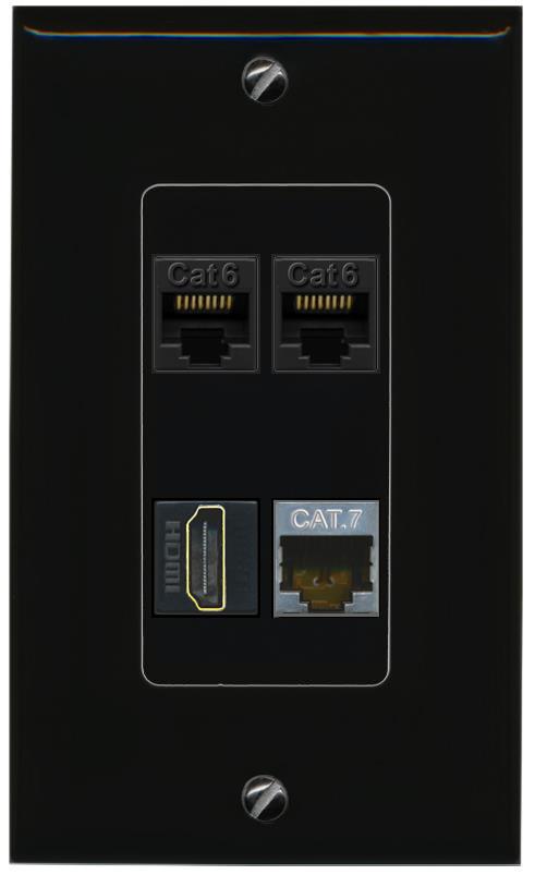 RiteAV 2 CAT6 CAT7 HDMI Wall Plate Decorative [Black]