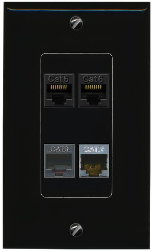 RiteAV 2 CAT6 CAT7 PHONE Wall Plate Decorative [Black]