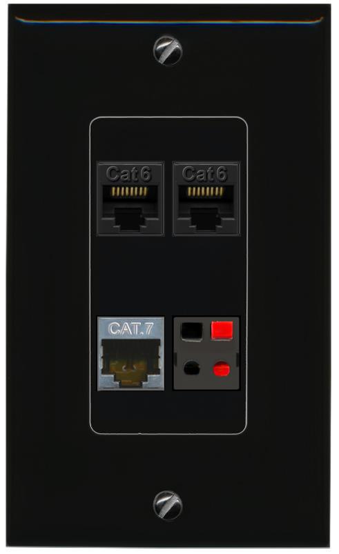RiteAV 2 CAT6 CAT7 SPEAKER Wall Plate Decorative [Black]