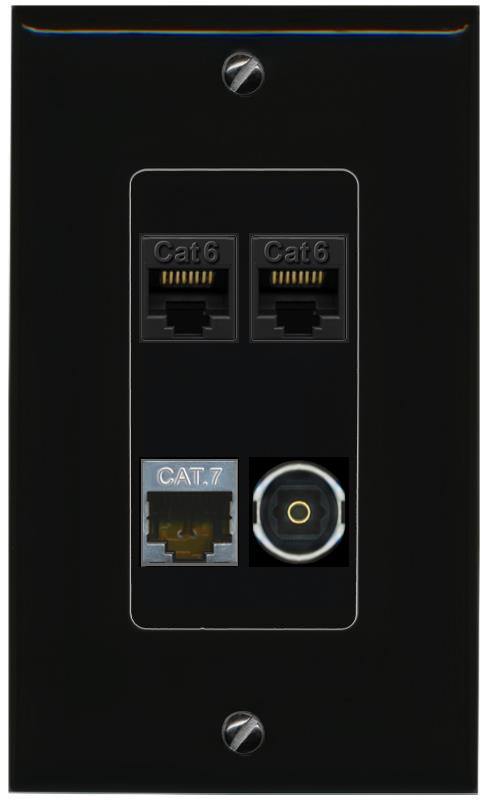 RiteAV 2 CAT6 CAT7 TOSLINK Wall Plate Decorative [Black]