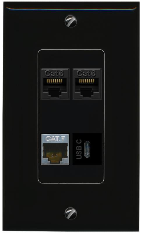 RiteAV 2 CAT6 CAT7 USBC Wall Plate Decorative [Black]