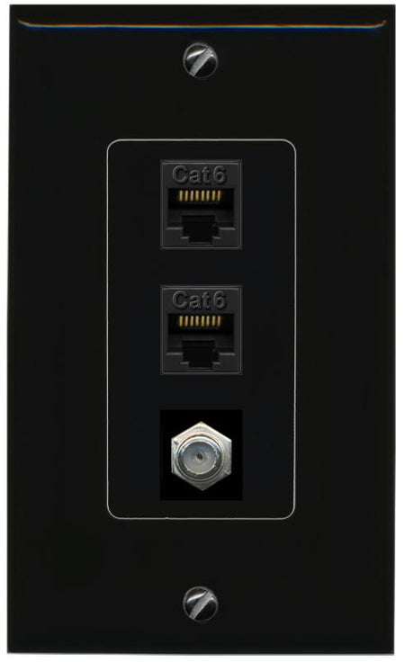 2 CAT6 COAX Wall Plate [Black]