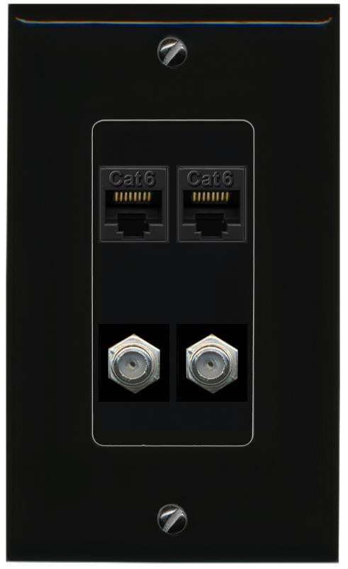 RiteAV 2 CAT6 2 COAX Wall Plate Decorative [Black]