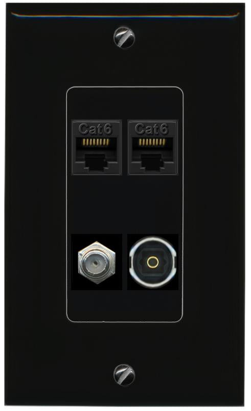 RiteAV 2 CAT6 COAX TOSLINK Wall Plate Decorative [Black]