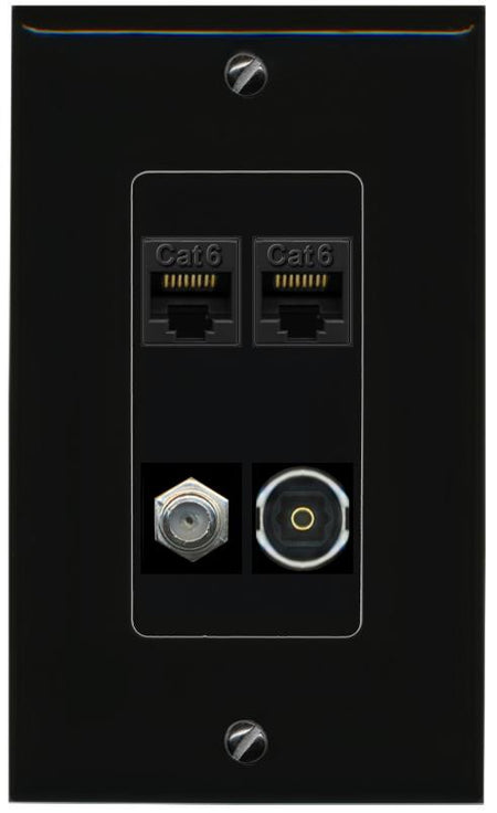 RiteAV 2 CAT6 COAX TOSLINK Wall Plate Decorative [Black]