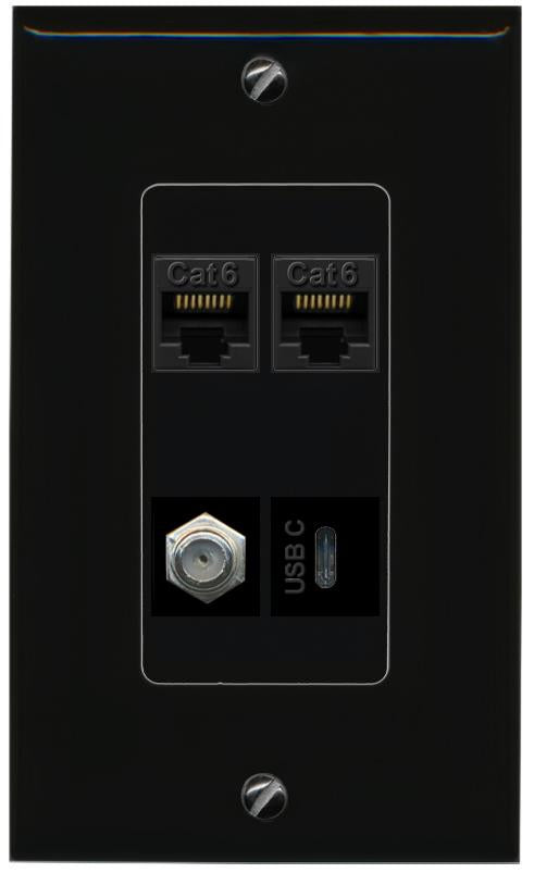 RiteAV 2 CAT6 COAX USBC Wall Plate Decorative [Black]