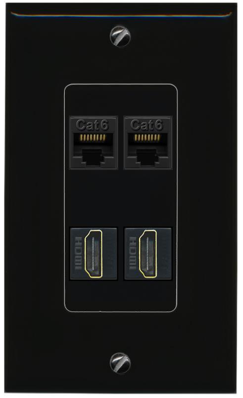 RiteAV 2 CAT6 2 HDMI Wall Plate Decorative [Black]