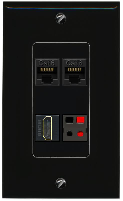 RiteAV 2 CAT6 HDMI SPEAKER Wall Plate Decorative [Black]