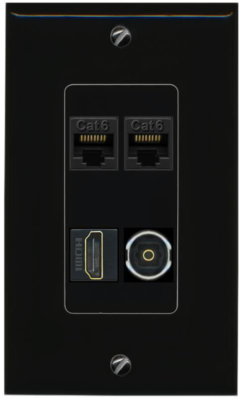 RiteAV 2 CAT6 HDMI TOSLINK Wall Plate Decorative [Black]