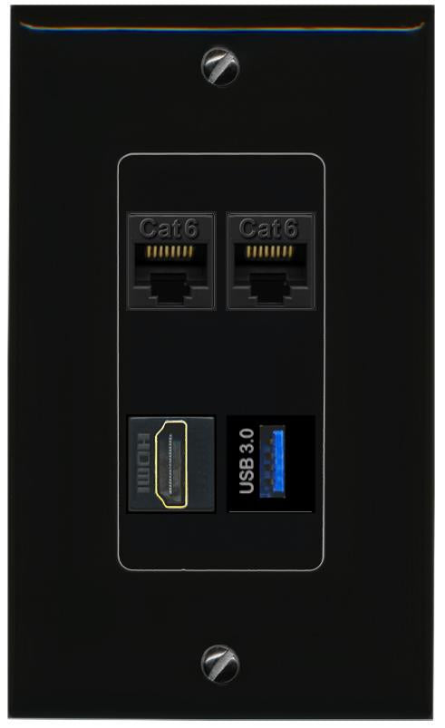 RiteAV 2 CAT6 HDMI USB-3 Wall Plate Decorative [Black]