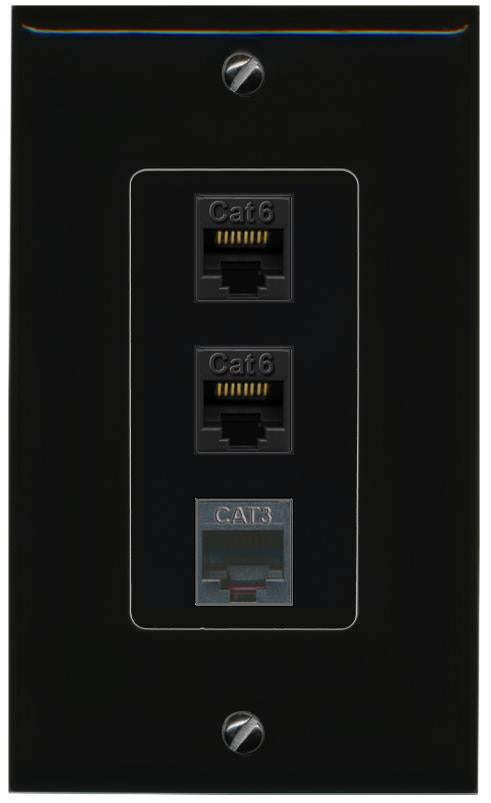 2 CAT6 PHONE Wall Plate [Black]
