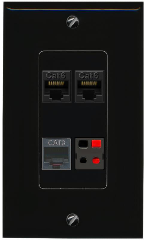 RiteAV 2 CAT6 PHONE SPEAKER Wall Plate Decorative [Black]