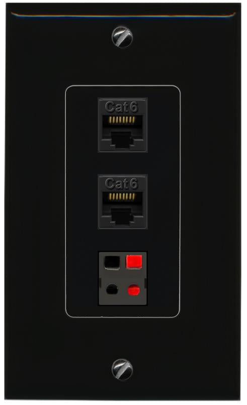 2 CAT6 SPEAKER Wall Plate [Black]