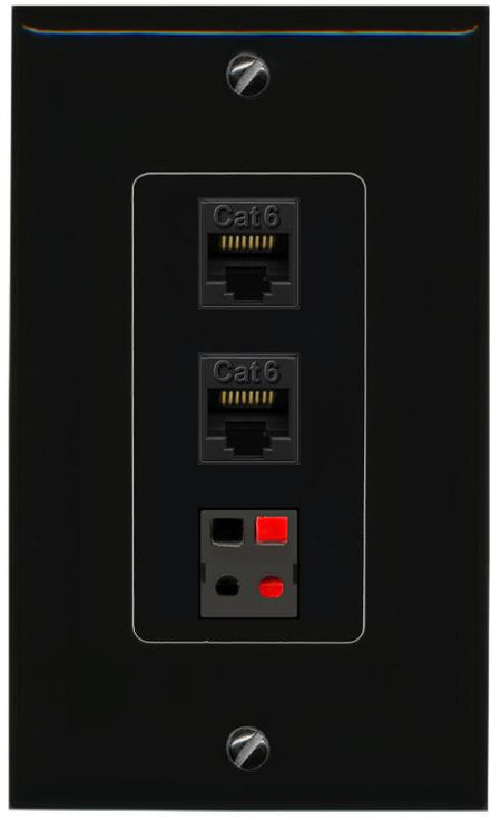 2 CAT6 SPEAKER Wall Plate [Black]