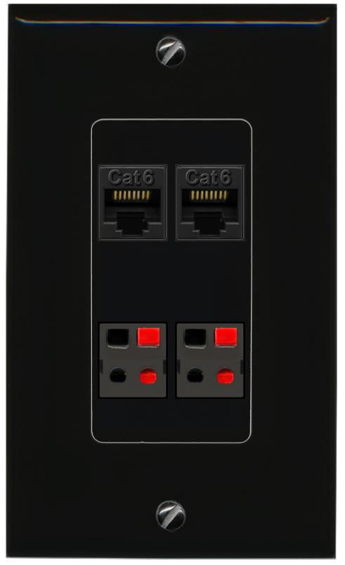 RiteAV 2 CAT6 2 SPEAKER Wall Plate Decorative [Black]