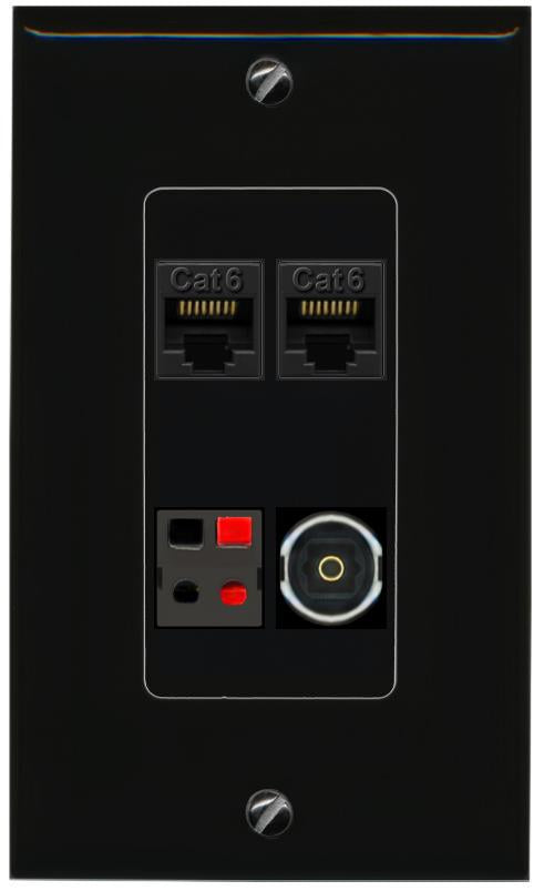 RiteAV 2 CAT6 SPEAKER TOSLINK Wall Plate Decorative [Black]