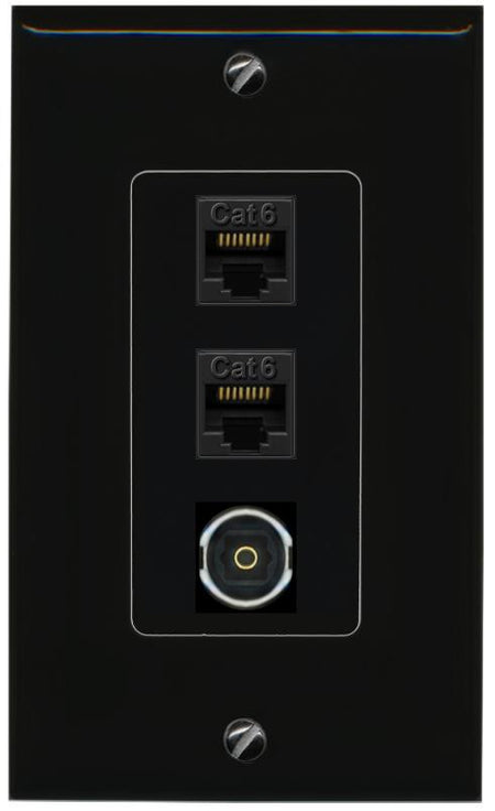 2 CAT6 TOSLINK Wall Plate [Black]