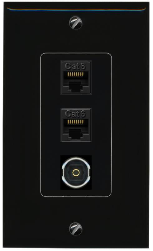 2 CAT6 TOSLINK Wall Plate [Black]
