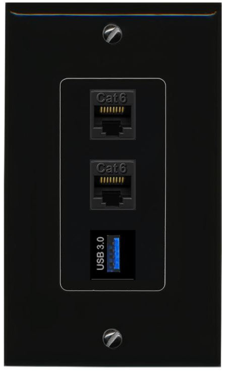 2 CAT6 USB-3 Wall Plate [Black]