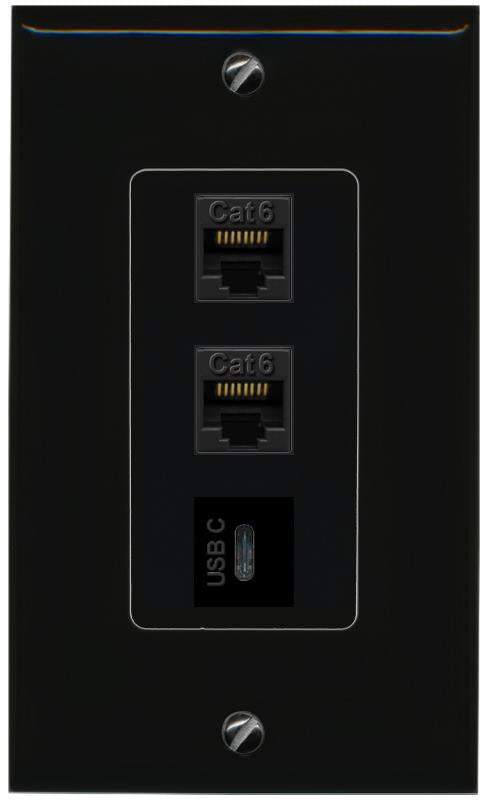 2 CAT6 USBC Wall Plate [Black]