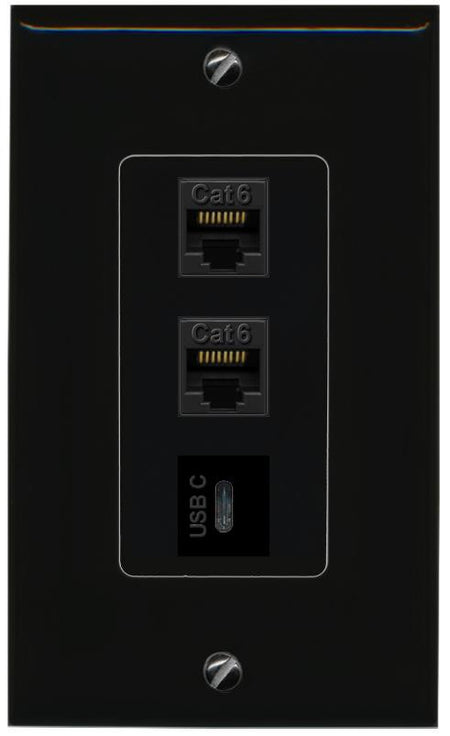 2 CAT6 USBC Wall Plate [Black]