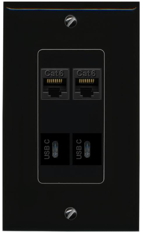 RiteAV 2 CAT6 2 USBC Wall Plate Decorative [Black]